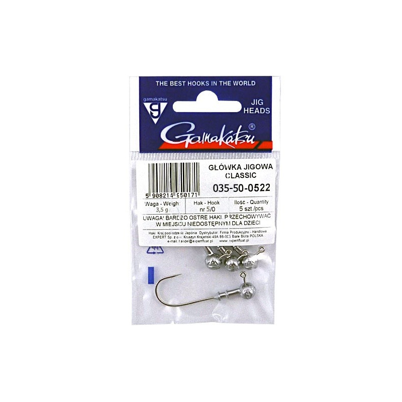 Główki jigowe Classic typ 22 hak 3/0 / 3.5g / 5szt. Gamakatsu