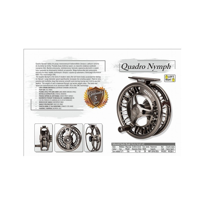Kołowrotek Traper muchowy QUADRO NYMPH Gun Smoked 3/4