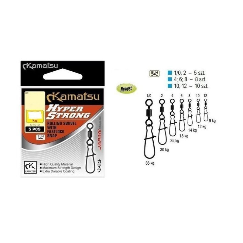 Krętlik Kamatsu Hyper Strong Rolling Swivel z Agrafką Fastlock Snap K-1010 roz. 8 Krętlik Kamatsu Hyper Strong Rolling Swivel z Agrafką Fastlock Snap K-1010 roz. 8