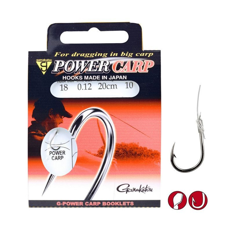 Haczyki Gamakatsu z przyponem Power Carp hak 16