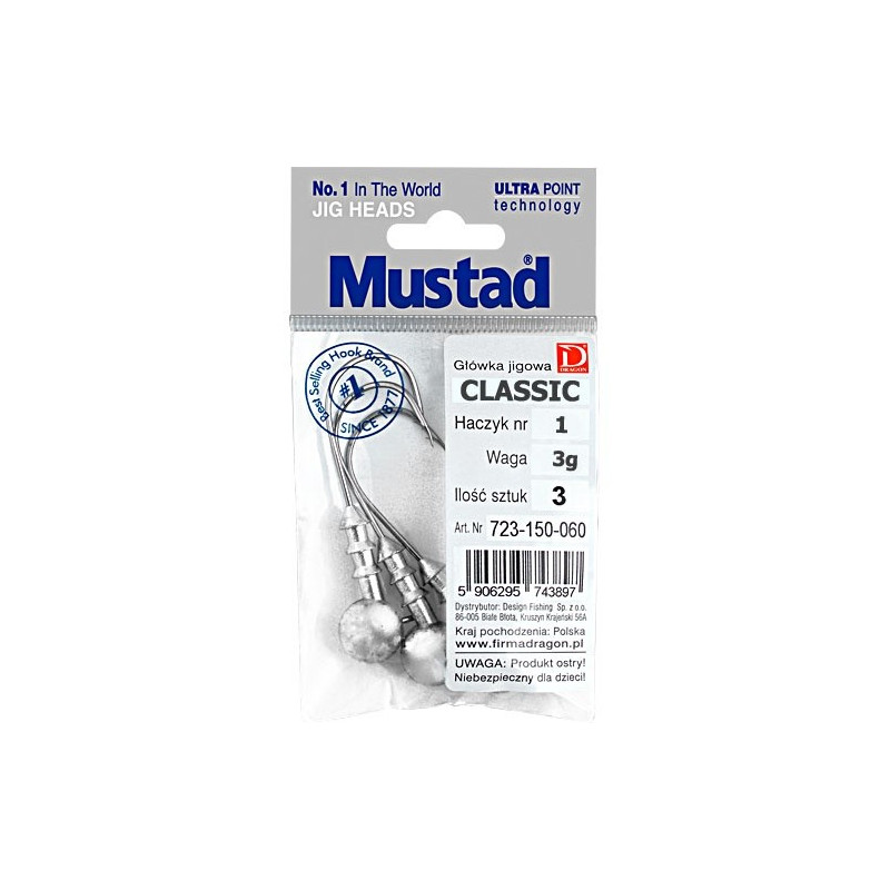 Główka jigowa Mustad CLASSIC hak 1/0 / 7,5g / 3szt. Główka jigowa Mustad CLASSIC hak 1/0 / 7,5g / 3szt.