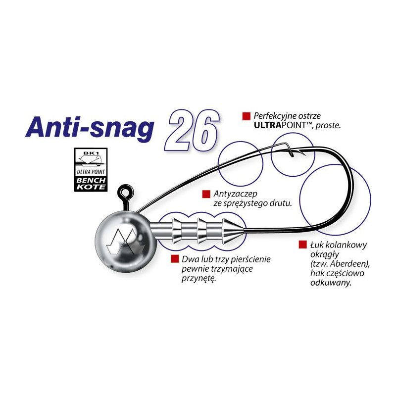 Główka jigowa Mustad ANTI-SNAG hak 1/0 / 3g / 3szt. Główka jigowa Mustad ANTI-SNAG hak 1/0 / 3g / 3szt.