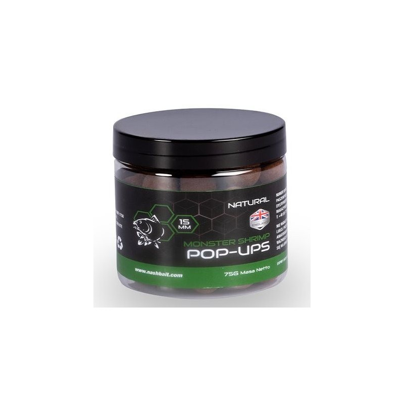 Kulki NASH Pop Ups Natural 75g - 15mm Monster Shrimp Natural Kulki NASH Pop Ups Natural 75g - 15mm Monster Shrimp Natural