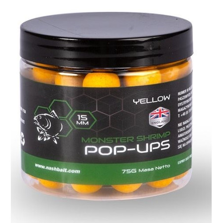 Kulki NASH Monster Shrimp Pop Ups 75g - 12mm Monster Shrimp Yellow Kulki NASH Monster Shrimp Pop Ups 75g - 12mm Monster Shrimp Yellow