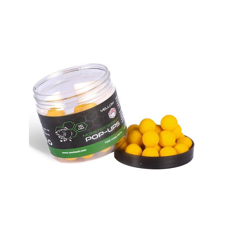 Kulki NASH Pop Ups 75g - 15mm Monster Shrimp Yellow Kulki NASH Pop Ups 75g - 15mm Monster Shrimp Yellow