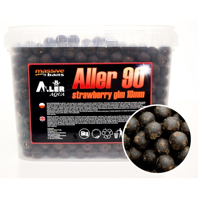 Kulki proteinowe Massive Baits Aller 90 5kg - 24mm Strawberry Glm