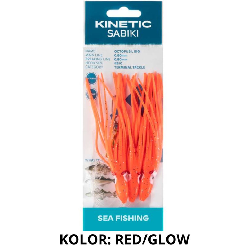 Zestaw Sabiki Octopus L 150cm red/glow KINETIC Zestaw Sabiki Octopus L 150cm red/glow KINETIC