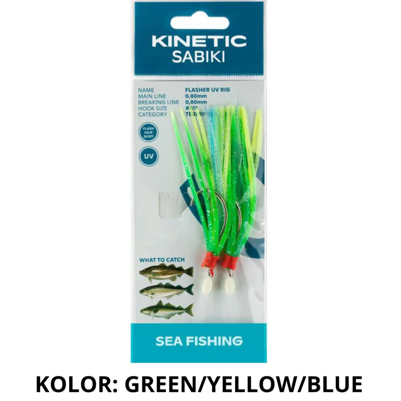 Zestaw Sabiki Flasher UV 130cm green/yellow/blue KINETIC