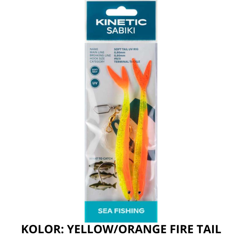 Zestaw Sabiki Soft Tail UV 130cm yellow/orange fire tail KINETIC Zestaw Sabiki Soft Tail UV 130cm yellow/orange fire tail KINETIC