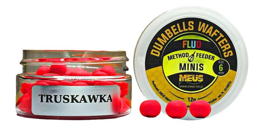 Kulki hakowe Meus Dumbells Fluo Wafters MINIS 12g - 6mm truskawka Kulki hakowe Meus Dumbells Fluo Wafters MINIS 12g - 6mm truskawka