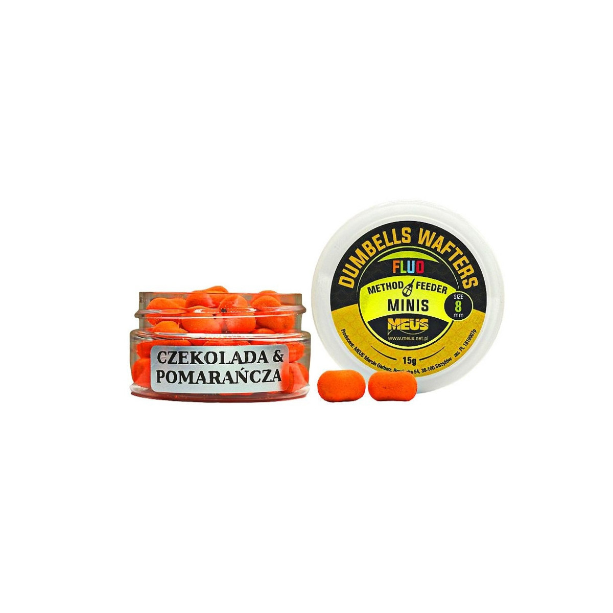 Kulki hakowe Meus Dumbells Fluo Wafters MINIS 15g, 8mm - czekolada&pomarańcza
