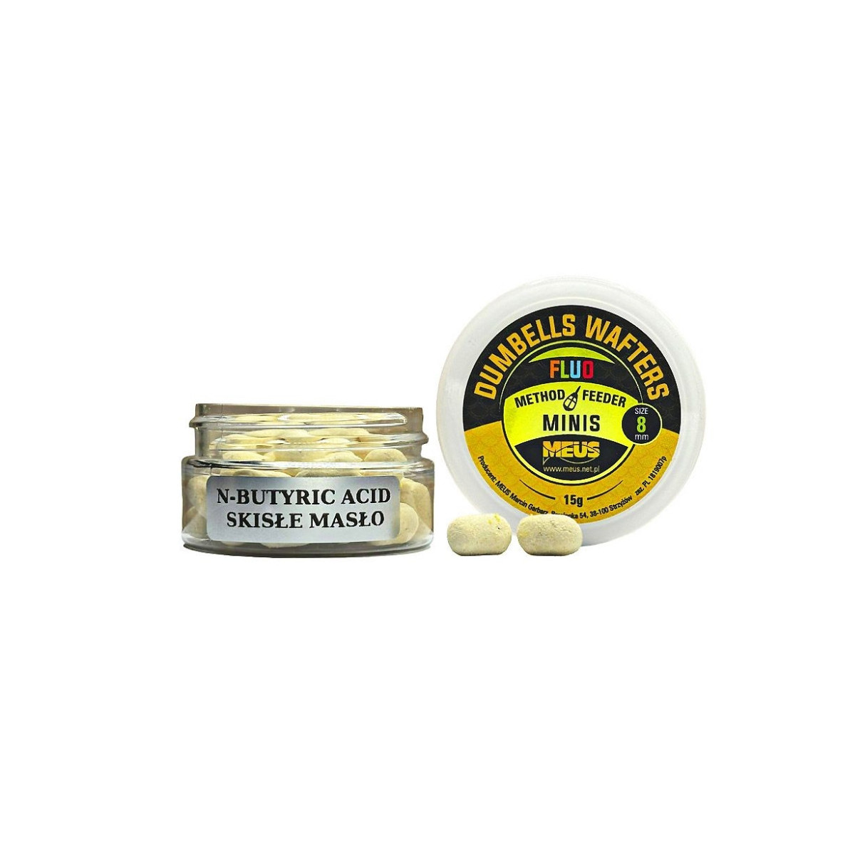 Kulki hakowe Meus Dumbells Fluo Wafters MINIS 15g, 8mm - N-Butyric Acid Skisłe Masło