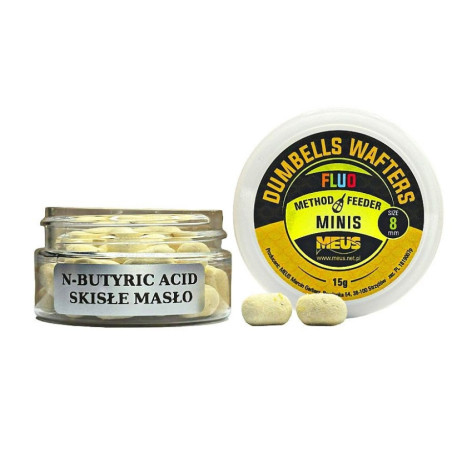 Kulki hakowe Meus Dumbells Fluo Wafters MINIS 15g - 8mm N-Butyric Acid Skisłe Masło Kulki hakowe Meus Dumbells Fluo Wafters MINIS 15g - 8mm N-Butyric Acid Skisłe Masło