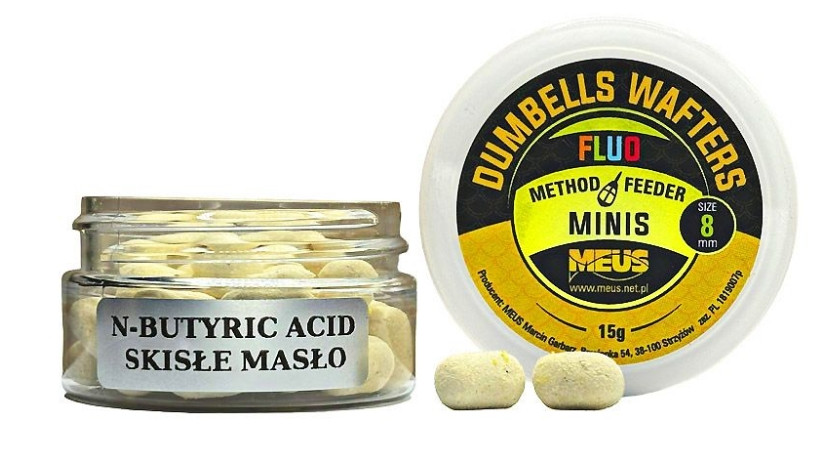Kulki hakowe Meus Dumbells Fluo Wafters MINIS 15g - 8mm N-Butyric Acid Skisłe Masło Kulki hakowe Meus Dumbells Fluo Wafters MINIS 15g - 8mm N-Butyric Acid Skisłe Masło