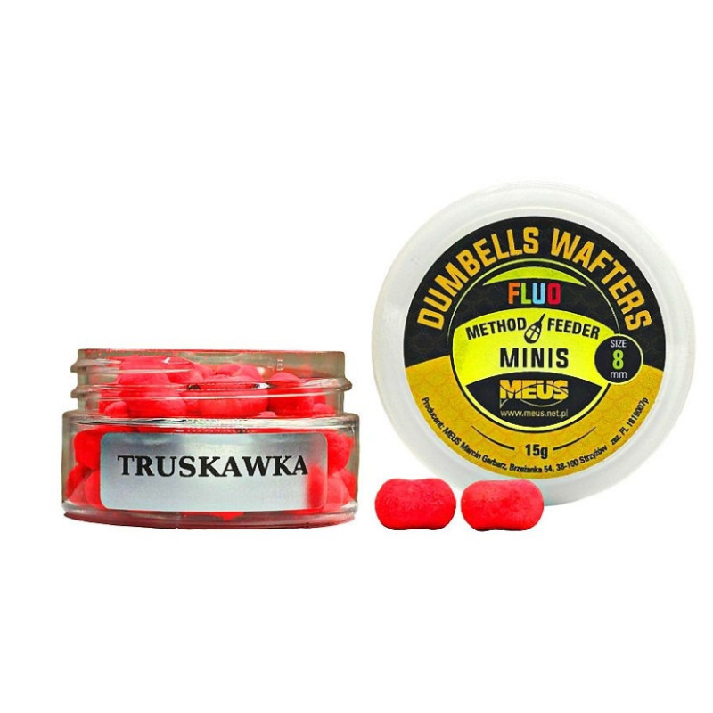 Kulki hakowe Meus Dumbells Fluo Wafters MINIS 15g - 8mm truskawka Kulki hakowe Meus Dumbells Fluo Wafters MINIS 15g - 8mm truskawka