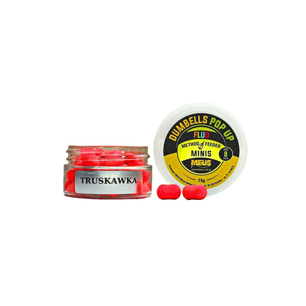 Kulki Meus Dumbells Fluo Pop Up MINIS 15g, 8mm - truskawka Kulki Meus Dumbells Fluo Pop Up MINIS 15g, 8mm - truskawka