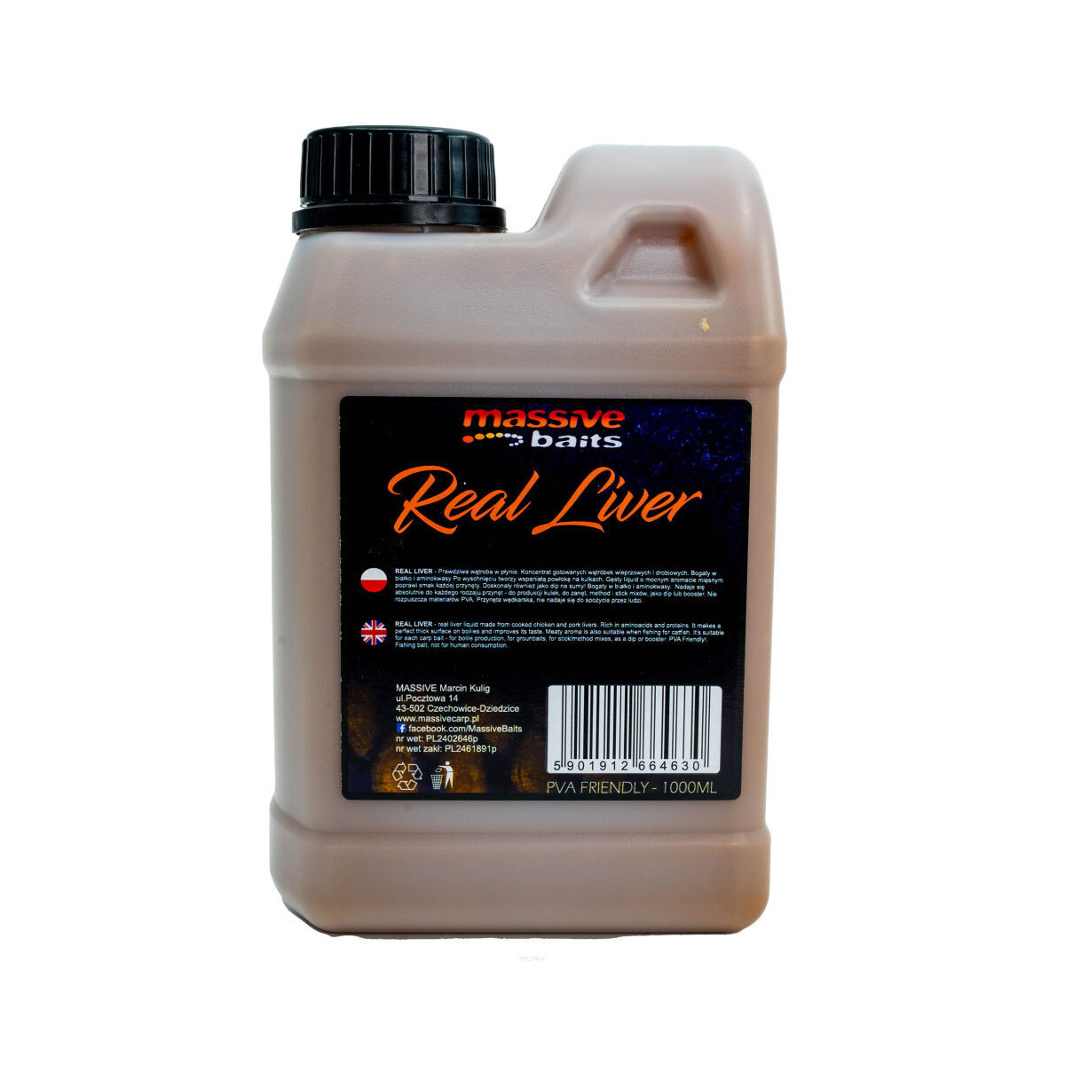 Dodatek Liquids Massive Baits 1000ml - Real Liver Dodatek Liquids Massive Baits 1000ml - Real Liver