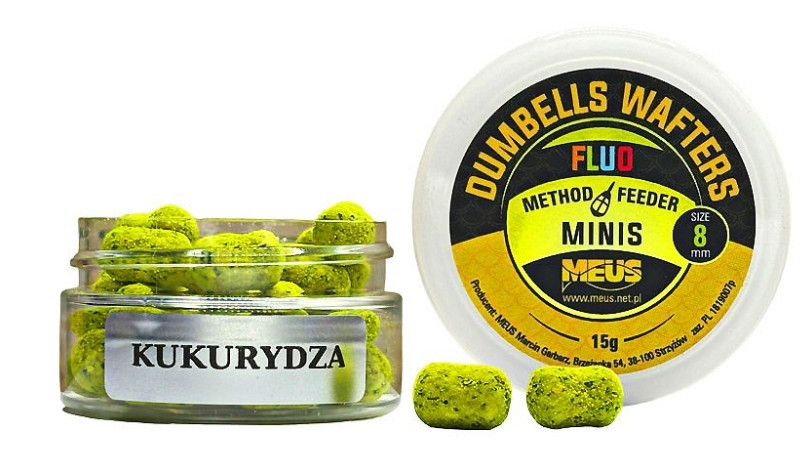 Kulki hakowe Meus Dumbells Fluo Wafters MINIS 15g - 8mm kukurydza Kulki hakowe Meus Dumbells Fluo Wafters MINIS 15g - 8mm kukurydza
