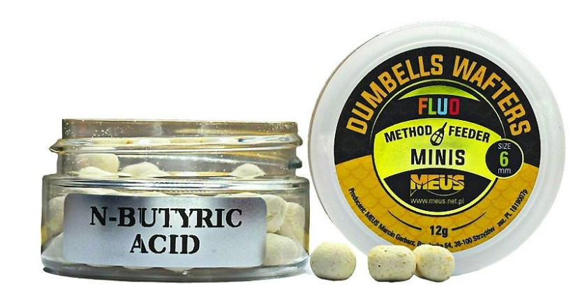 Kulki hakowe Meus Dumbells Fluo Wafters MINIS 12g - 6mm n-butyric acid Kulki hakowe Meus Dumbells Fluo Wafters MINIS 12g - 6mm n-butyric acid