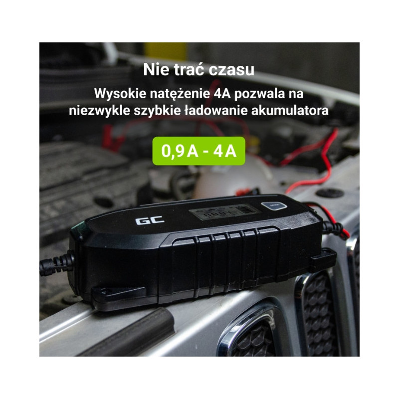 Ładowarka do akumulatora Green Cell 6V / 12V (4A) AGM, LiFePO4, GEL, SLA z funkcją inteligentnej diagnostyki