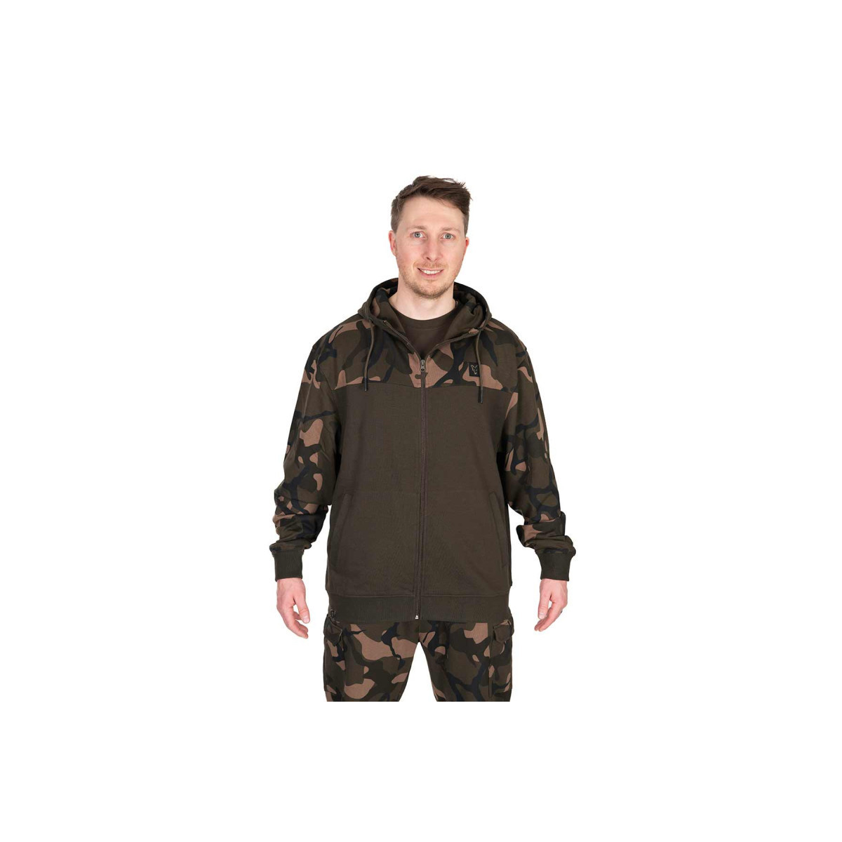 Bluza z kapturem Fox LW Khaki/Camo Split Zip Hoody roz.XL