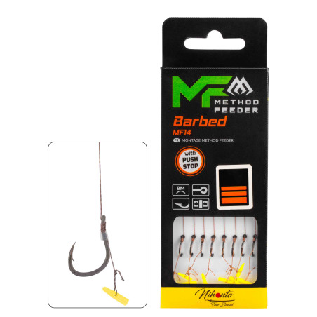 Przypon MF Mikado MF14 z push stopem hak z zadziorem nr6 / 10cm / plecionka:0.16mm