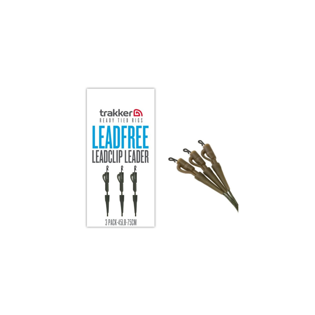Gotowy leader bezrdzeniowy z bezpiecznym klipsem Trakker Leadfree Leadclip Leader 75cm / 45lb