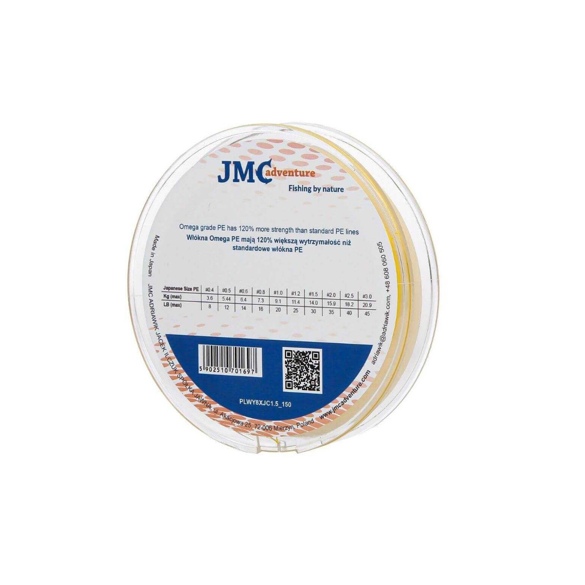 Plecionka JMC ADVENTURE 8XCJ 150m / PE2,5 / 40lb / 18,2kg / żółta Plecionka JMC ADVENTURE 8XCJ 150m / PE2,5 / 40lb / 18,2kg / żółta