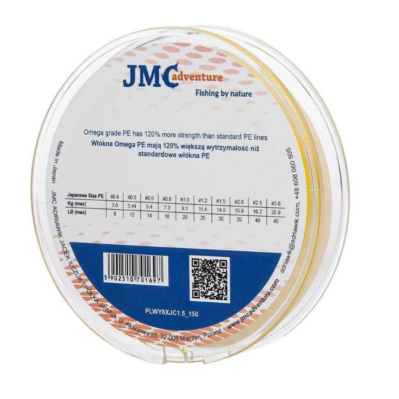 Plecionka JMC ADVENTURE 8XCJ 150m / PE2,5 / 40lb / 18,2kg / żółta Plecionka JMC ADVENTURE 8XCJ 150m / PE2,5 / 40lb / 18,2kg / żółta