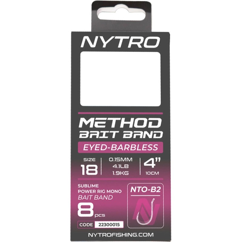 Przypony Nytro Nto-b2 Barbless Method Latex Bait Band 10cm / 0,21mm / hak12 Przypony Nytro Nto-b2 Barbless Method Latex Bait Band 10cm / 0,21mm / hak12