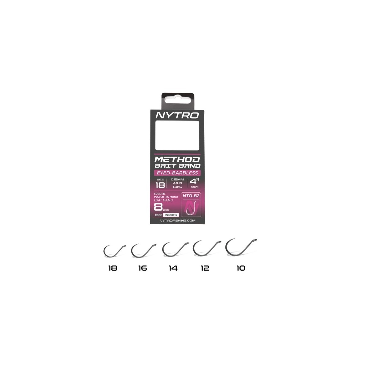 Przypony Nytro Nto-b2 Barbless Method Latex Bait Band 10cm / 0,21mm / hak12 Przypony Nytro Nto-b2 Barbless Method Latex Bait Band 10cm / 0,21mm / hak12