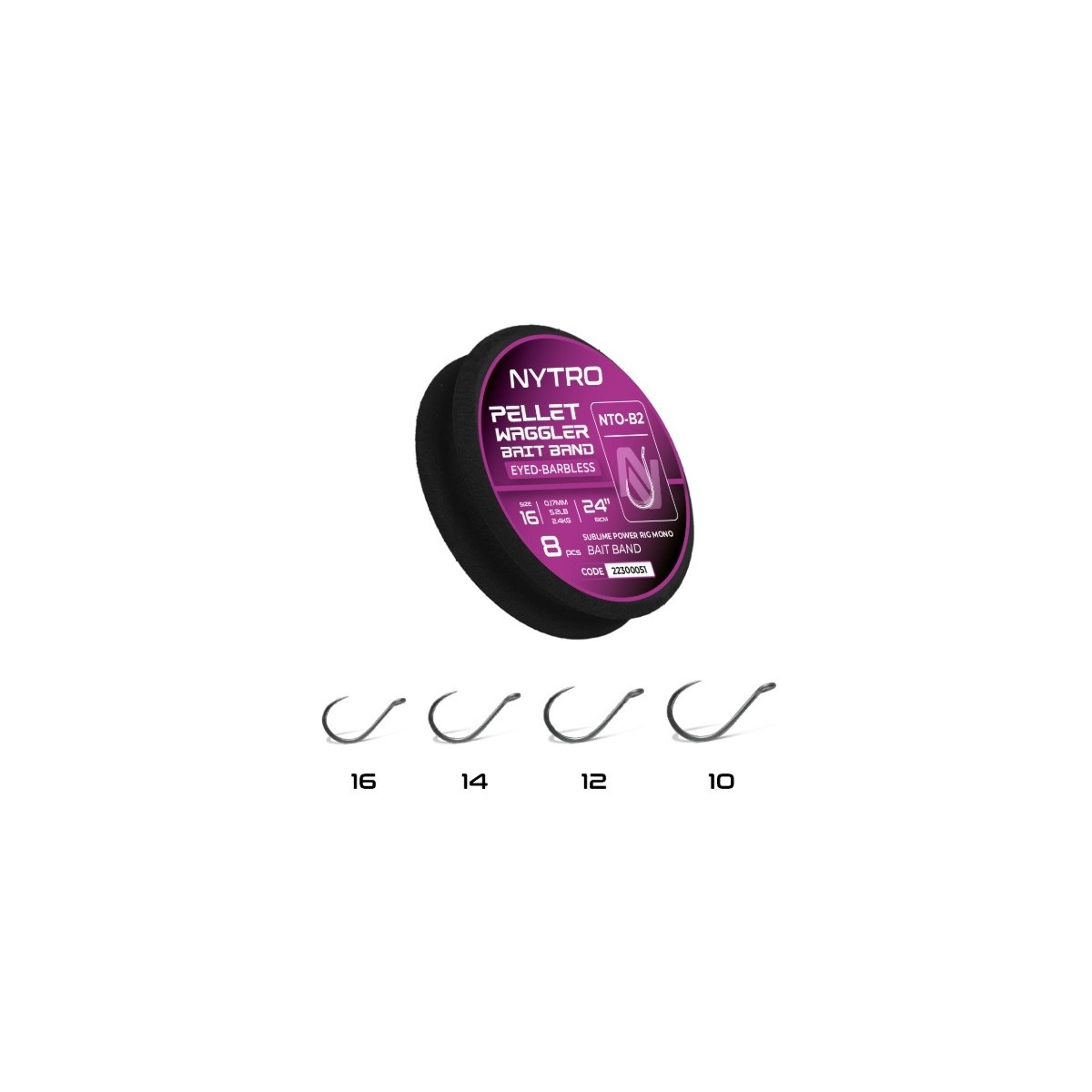 Przypony Nytro Nto-b2 Barbless Pellet Waggler Latex Bait Band 61cm / 0,21mm / hak12 Przypony Nytro Nto-b2 Barbless Pellet Waggler Latex Bait Band 61cm / 0,21mm / hak12