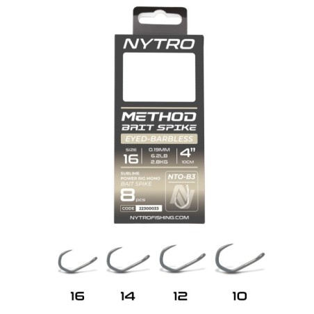 Przypony Nytro Nto-b3 Barbless Method Bait Spike 10cm / 0,25mm / hak10