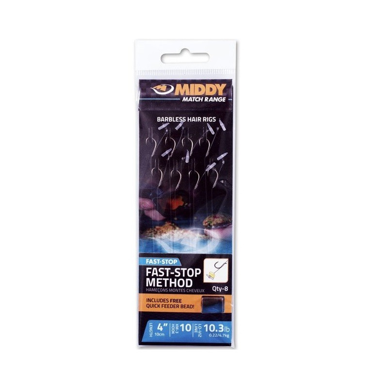 Haczyki Middy z przyponami Method Feeder Fast-Stop Carp Barbless hak bezzadziorowy