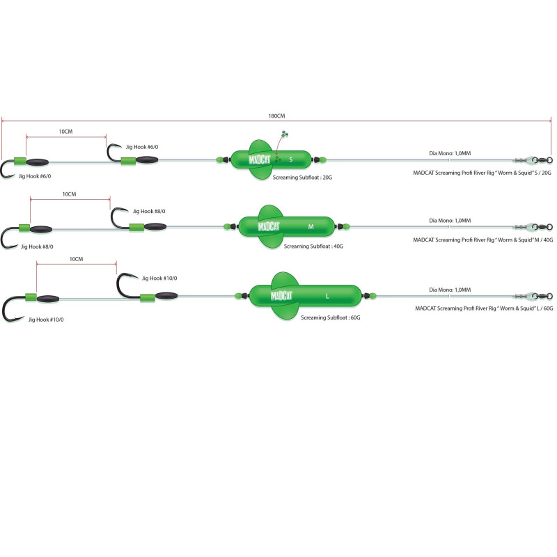 Zestaw sumowy Screaming Profi RIver Rigs "Worm & Squid" 180cm Madcat Zestaw sumowy Screaming Profi RIver Rigs "Worm & Squid" 180cm Madcat