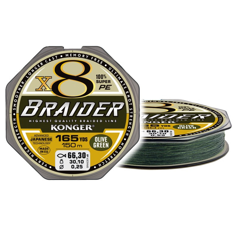 Plecionka Konger Braider X8 Olive Green 150m / 0,10mm Plecionka Konger Braider X8 Olive Green 150m / 0,10mm